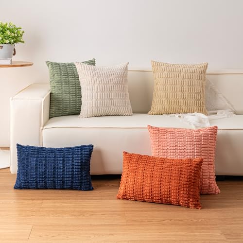 Pack of 2 Corduroy Decorative Throw Pillow Covers 18x18 Inch, Red, view 7