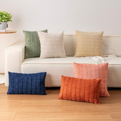 Pack of 2 Corduroy Decorative Throw Pillow Covers 18x18 Inch, Red, view 7