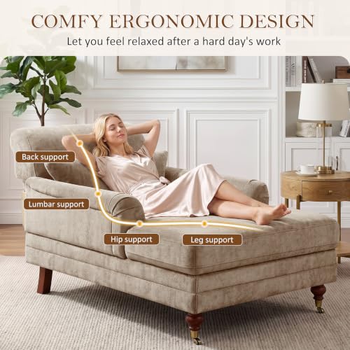 59.45'' Chaise Lounge Chair with Adjustable Backrest, Chenille Camel, view 7