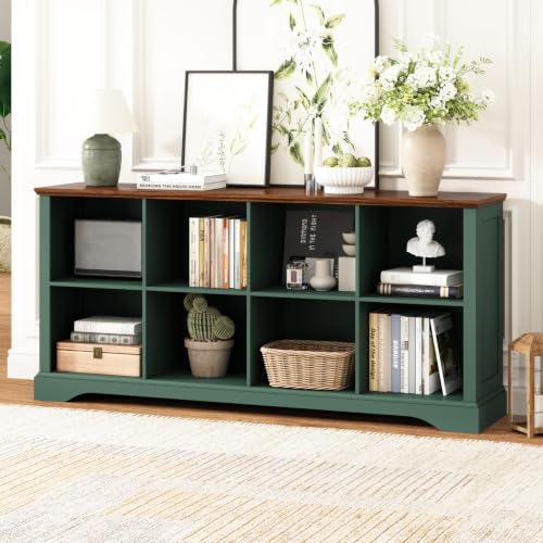 8 Cube Storage Organizer, 62" Long Low Horizontal Bookshelf, Green, view 2