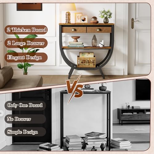 Console Entryway Table with 2 Drawers, 31.5" Height Sofa Table Behind Couch with 3 Tier Storage Shelves，Industrial TV Stand Accent Furniture for Hallway Corner Living Room Bedroom Entry Way Home Decor