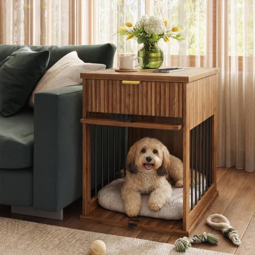 27.6" W Dog Crate Furniture, Wooden Indoor Dog Kennel with Charging Station, view 8