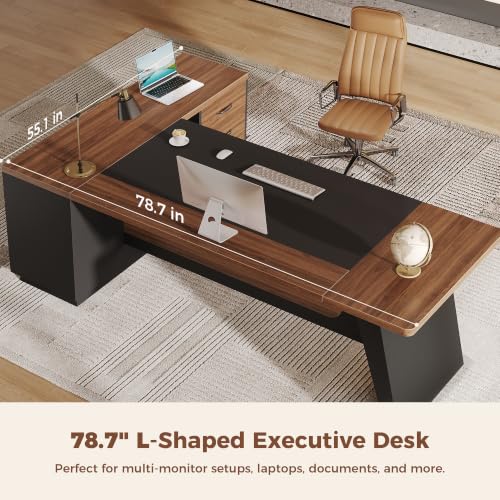 78.7" L-Shaped Executive Desk, Extra Large Home Office Desk, view 5