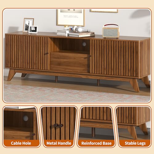 TV Stand for Tvs up to 75", Mid Century Modern TV Console with Sliding Door, view 7