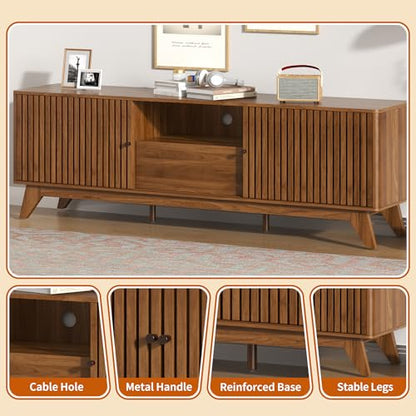 TV Stand for Tvs up to 75", Mid Century Modern TV Console with Sliding Door, view 7