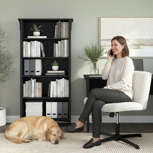 Salinas 5 Shelf Bookcase in Vintage Black, Tall Bookshelf, Large Book Shelf for Living Room, Home Office, or Entryway