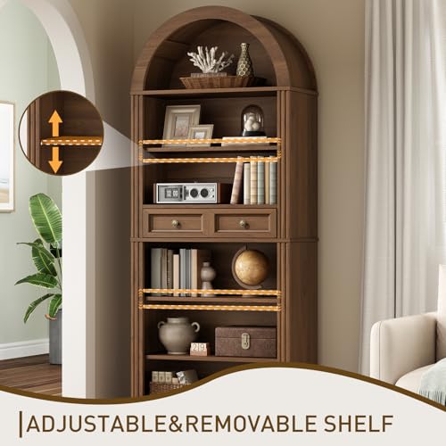 Arched Bookshelf, 73" Tall Arch Bookcase with Drawer, view 6