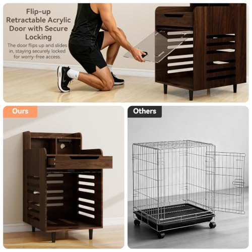 YUSING Dog Crate Furniture with Charging Station, Flip-Up Acrylic Door, view 5