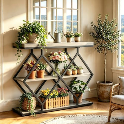 3 Tier Console Table with Open Wood Shelves,39" Industrial Entryway Table,Sofa Table,Narrow Wood Accent Tables with Metal Frame for Hallway,Living Room,Behind Couch,Foyer,Entrance,Gray