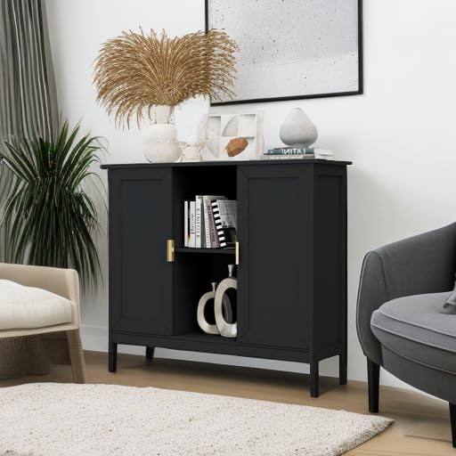 Black Buffet Cabinet,Modern Narrow Sideboard Buffet Cabinet, view 3