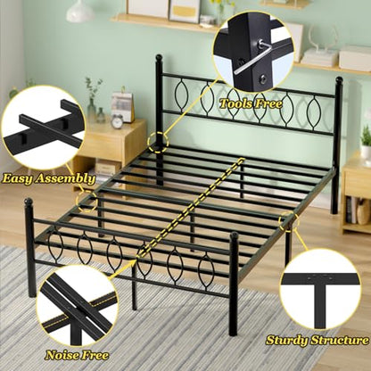 Full Size Bed Frame with Headboard, 14 Inch Classic Metal Platform Bed Frame, view 7