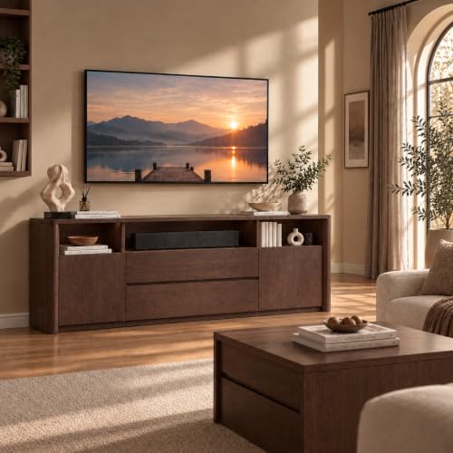 Amada 70" Mid Century TV Stand for TVs Up to 80", Thick TV Console, Walnut, view 4