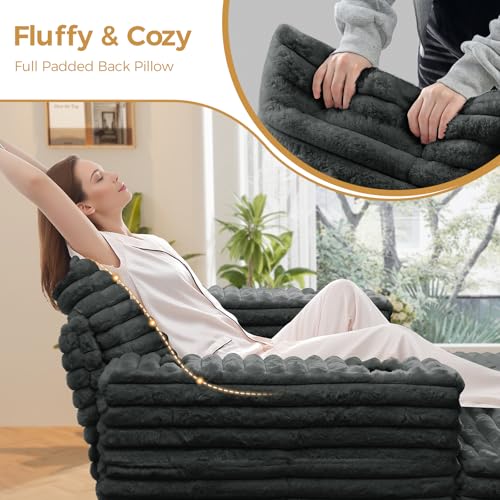 60" Oversized Chaise Lounge Indoor with Wood Frame, Dark Grey, view 4