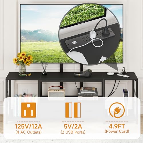 LED TV Stand with Mount and Power Outlet & Fabric Drawers for 32-85 Inches TV - Entertainment Center and Industrial TV Console Table for Living Room, Bedroom- 47" Black