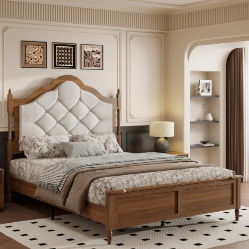 Queen Size Platform Bed Frame with Upholstered Headboard, view 7