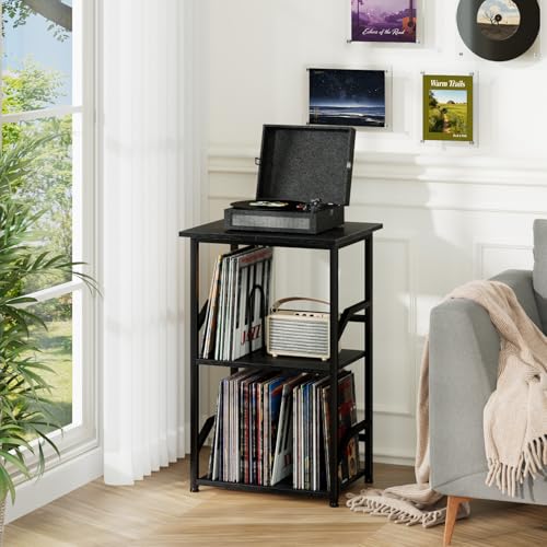 Record Player Stand, Large Vinyl Record Storage Up to 200 Albums, view 3