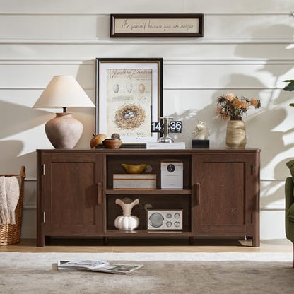 Farmhouse 55" Entertainment Center,Walnut Tv Stand with Adjustable Shelves & 2 Door Storage,Wooden Media Console Cabinet for TVs Up to 65 inches, Rustic Tv Stands for Living Room,Bedroom