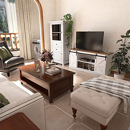 TV Stand for 65 Inch TV, Sliding Barn Doors, Bright White, view 7