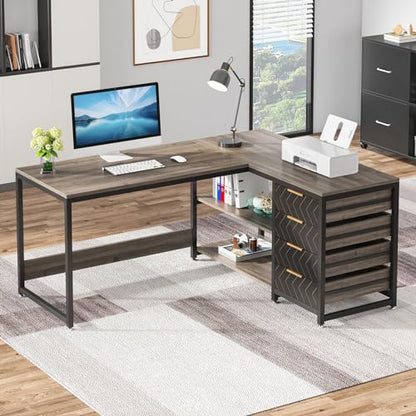 Tribesigns L Shaped Computer Desk with Storage Drawers, view 4