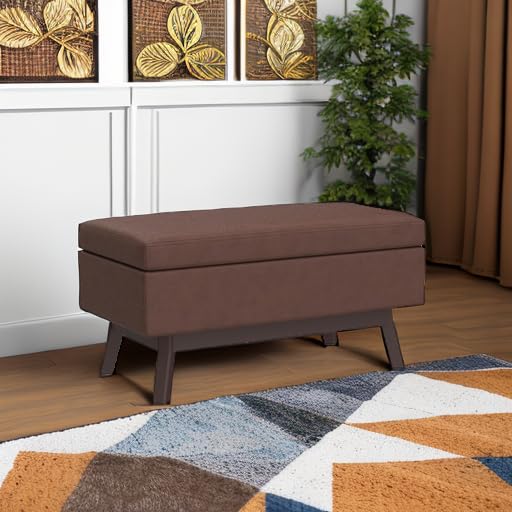 Owen Small Rectangular Storage Ottoman - 36 inch Wide Upholstered Vegan Leather Lift-Top Ottoman in Distressed Saddle Brown, Mid-Century Modern Ottoman for Living Room with Tufted Detail