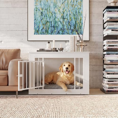 38.2" Dog Crate Furniture for s/m/l Dogs, 2-in-1 Iron-Wood Dog Cage, view 8