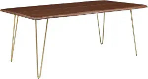 Ardor Dining Table 74 Inch Live Edge Acacia Wood Gold Walnut Finish Modern Kitchen Room Entertaining Home Furniture Quality Stylish Elegant Durable Refined Versatile