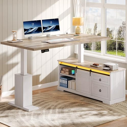 L Shaped Standing Desk with Power Outlets & LED Lights, view 5