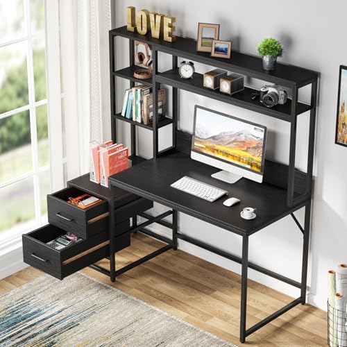 55 Inch Computer Desk with 2 Drawers and Storage Shelves, view 4