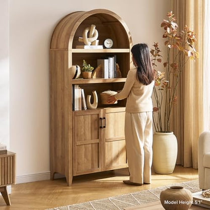 Lauren 77.4" Bookcase, Storage Cabinet, Pantry (Oak), view 7