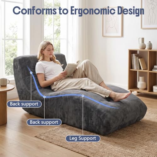 Chaise Lounge Chair Indoor, Oversized Boneless Sofa Bed with Pillow, view 4