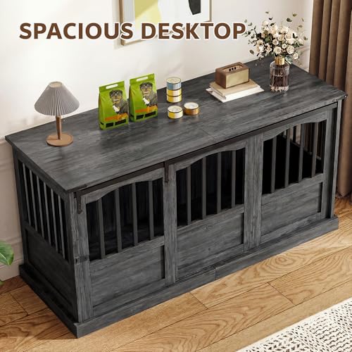 53 Inch Dog Crate Furniture Heavy Duty Dog Kennel Furniture Grey, view 6