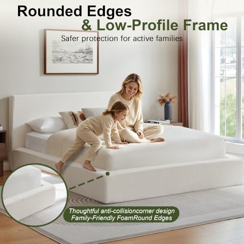 Queen Cloud Bed Frame with Headboard, No Box Spring Needed, White-Style A, view 4