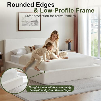 Queen Cloud Bed Frame with Headboard, No Box Spring Needed, White-Style A, view 4