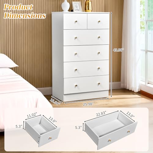 White 6 Drawer Dresser, Rose Gold Handle Modern Bedroom Chest, view 4