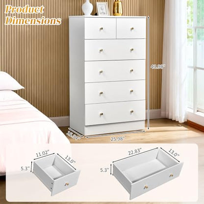 White 6 Drawer Dresser, Rose Gold Handle Modern Bedroom Chest, view 4