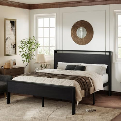 Black Oak Full Size Bed Frame with Metal Support, view 4
