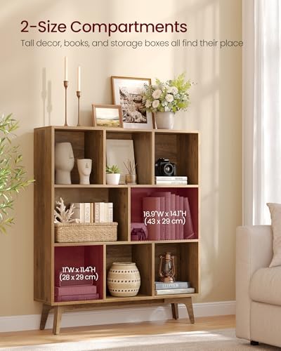 VASAGLE MAEZO Collection - Bookshelf, Bookcase, Cube Shelf with 8 Compartments, Storage Shelf, for Living Room, Home Office, Dining Room, 9.4 x 35.4 x 42.3 Inches, Honey Brown ULBC191KB01S