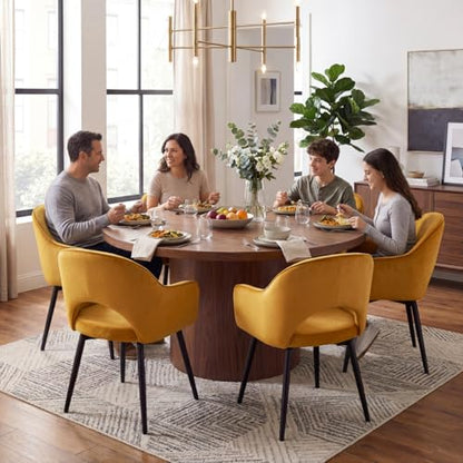 Swivel Dining Chair Set of 4, Velvet Upholstered Side Chair Modern Accent Guest Chair Home Office Desk Chair with No Wheels for Dining Room Living Room Office, Yellow