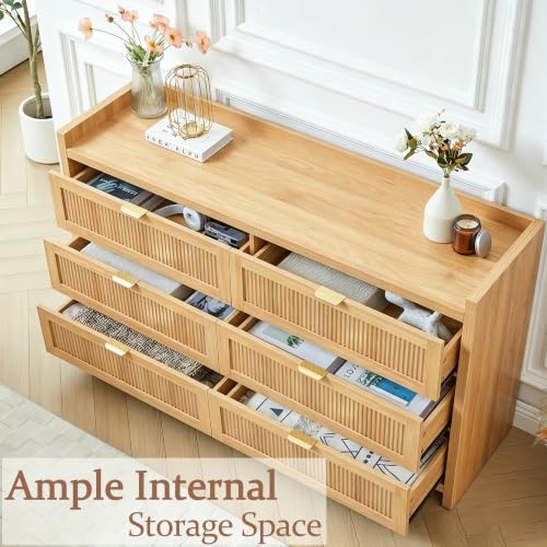 55" Farmhouse Fluted 6 Drawers Dresser for Bedroom, view 7