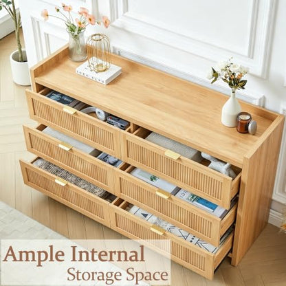 55" Farmhouse Fluted 6 Drawers Dresser for Bedroom, view 7