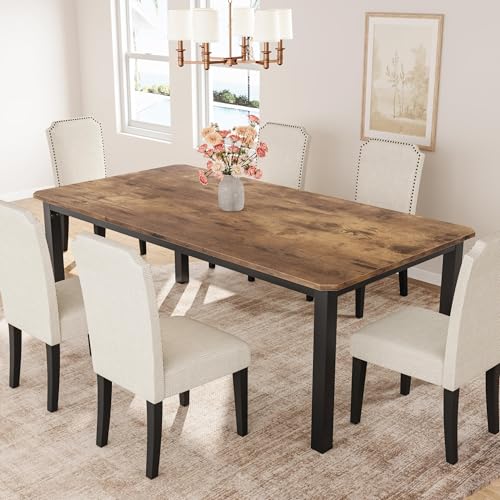 78.7 Inch Industrial Dining Table for 6-8 People, Large Dinner Kitchen Tables with Sturdy Metal Frame, Multi-Use for Dining Room Living Room Indoor Restaurant Office Desk (Only Table)