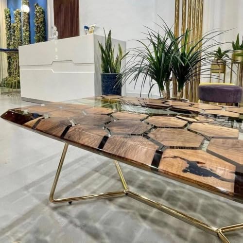 Translucent Live Edge Epoxy Metallic Gray Resin Dining Table Coffee Table Living Room Table Conference Table Center Table Console Table End Table (18" Inches Tall, 60 x 36 Inches)