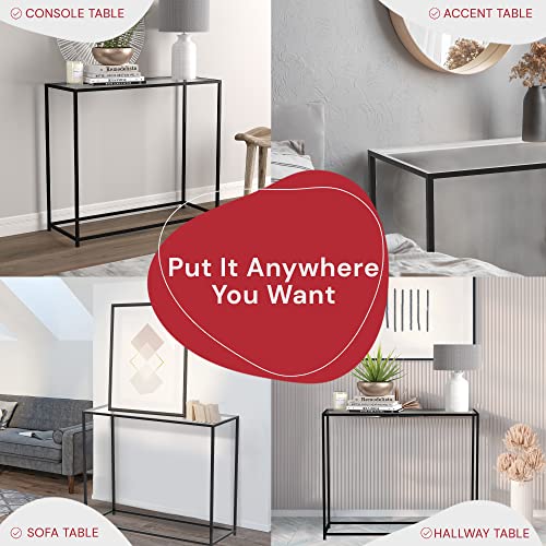 & Co. - Metal Console Table with Glass, Black Console Tables for Entryway, Use As Doorway Table, Narrow Bar Table, or Accent Furniture for Decorating Foyer, 12 x 28 x 31 Inches