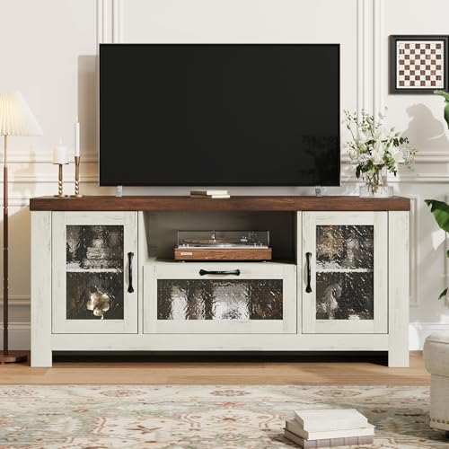 TV Stand for 65 Inch TV for Living Room, White & Brown, view 4
