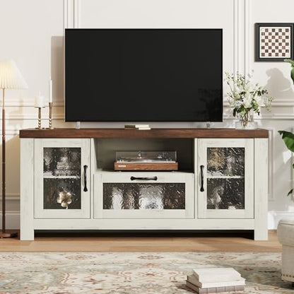 TV Stand for 65 Inch TV for Living Room, White & Brown, view 4