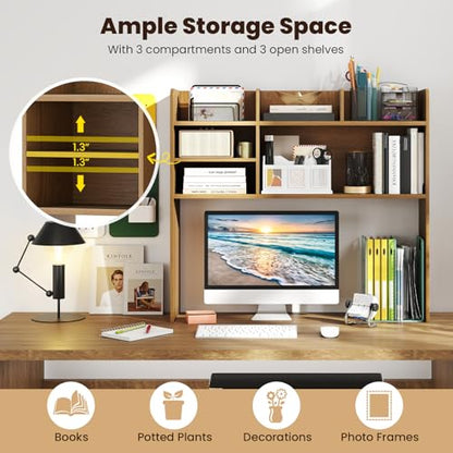 Desktop Bookshelf, 37" Desk Hutch Dorm for Computer Up to 32 Inch, view 5