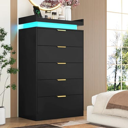 Tall Dresser for Bedroom, Black Dresser with LED Lights, view 3