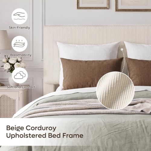 Queen Bed Frame Beige with LED Lighting, view 5