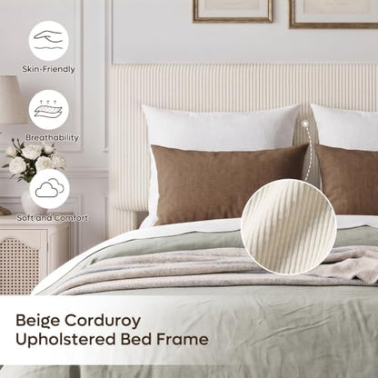 Queen Bed Frame Beige with LED Lighting, view 5