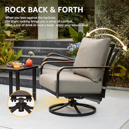 Outdoor Bistro Set, 3 Piece Patio Swivel Glider Rocking Chairs Patio Conversation Furniture Set with 2 Rockers,Metal Table, 6" Thick Cushions for Backyard,Porch,Balcony,350lbs